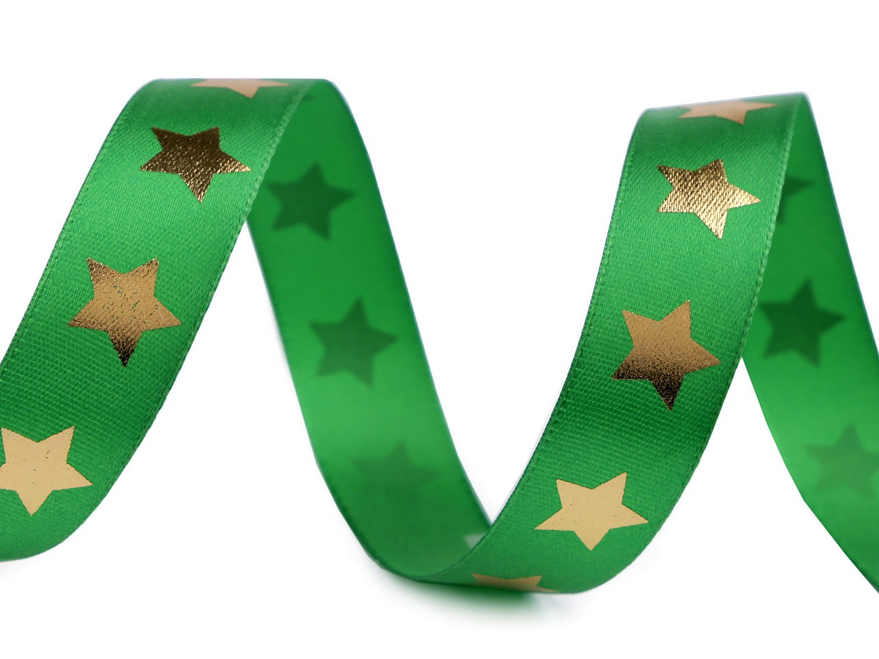 Saténová stuha hvězdy šíře 20 mm vánoční, barva 6 zelená zlatá