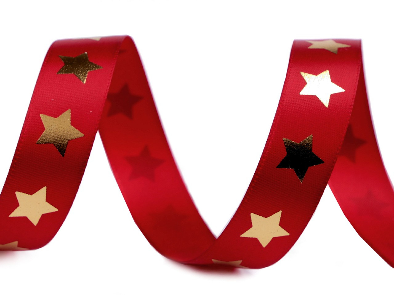 Saténová stuha hvězdy šíře 20 mm vánoční, barva 7 bordó zlatá