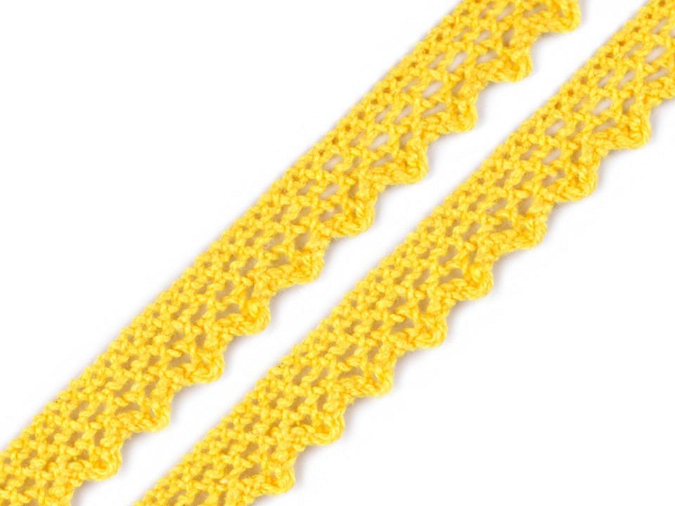 Bavlněná krajka paličkovaná šíře 10 mm, barva 3 žlutá