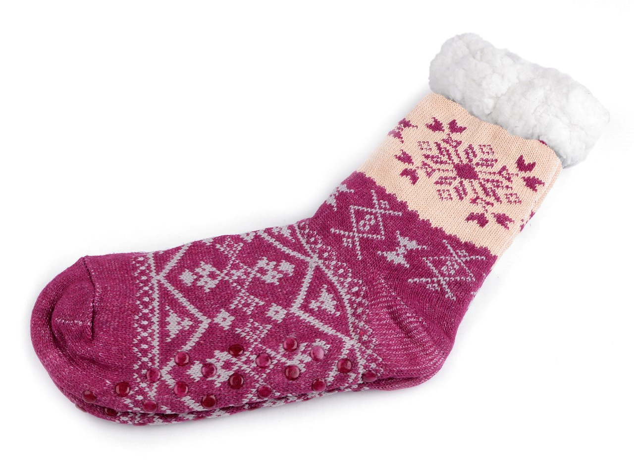 Ponožky zimní s kožíškem a protiskluzem, unisex, barva 14 (vel. 35-38) fialovorůžová