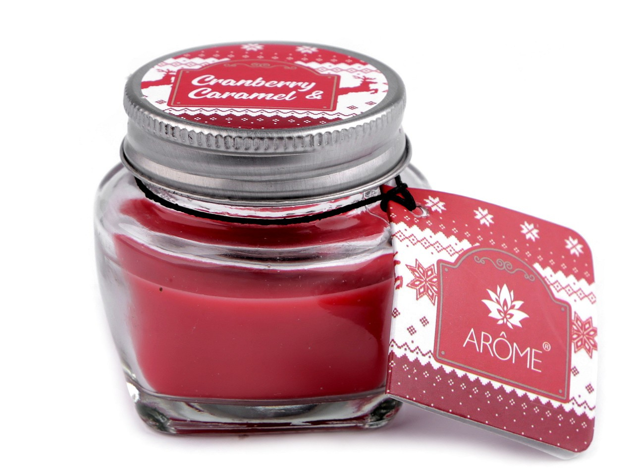 Malá vonná svíčka ve skle s jmenovkou 28 g, barva 24 (Chranberry&Caramel) červená
