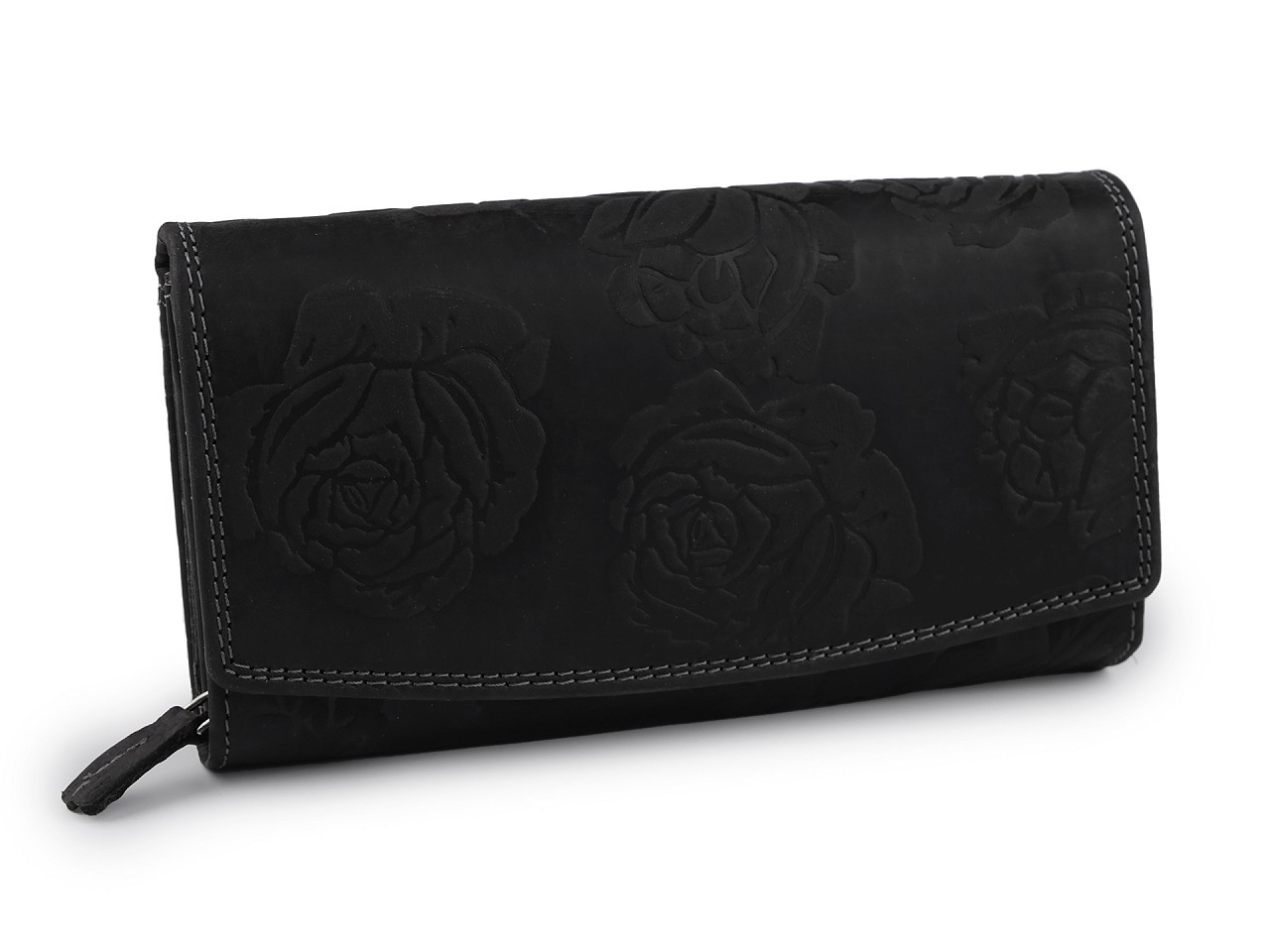 Dámská peněženka kožená s květy, barva 9 černá