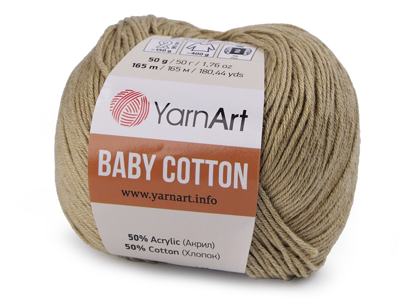 Pletací příze Baby Cotton 50 g, barva 22 (434) béžovozelená