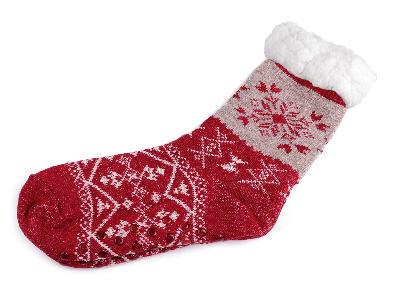 Ponožky zimní s kožíškem a protiskluzem, unisex, barva 15 (vel. 35-38) červená