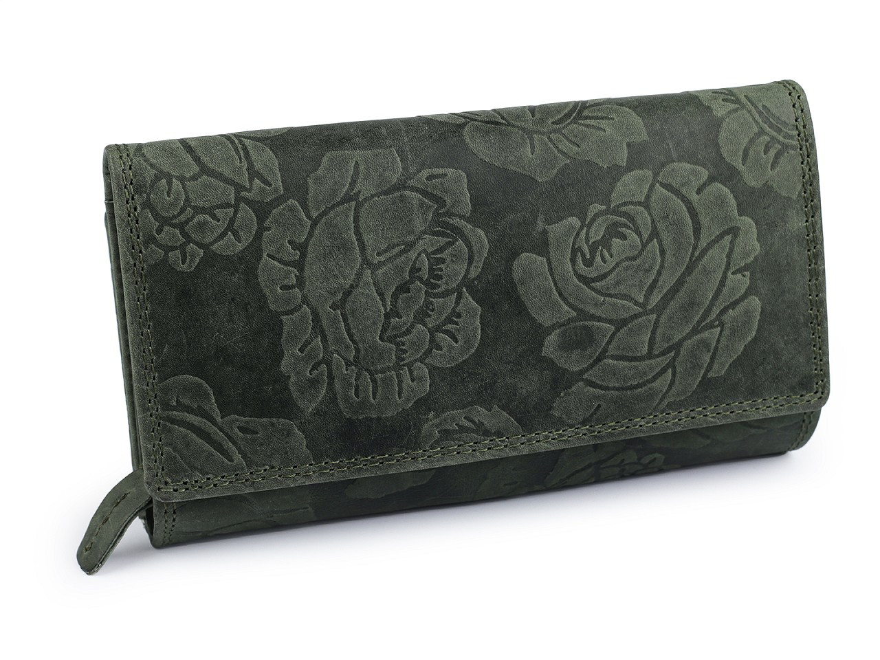 Dámská peněženka kožená s květy, barva 16 zelená