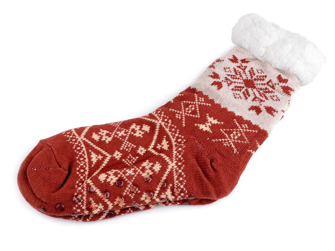 Ponožky zimní s kožíškem a protiskluzem, unisex, barva 16 (vel. 35-38) hnědá koňak