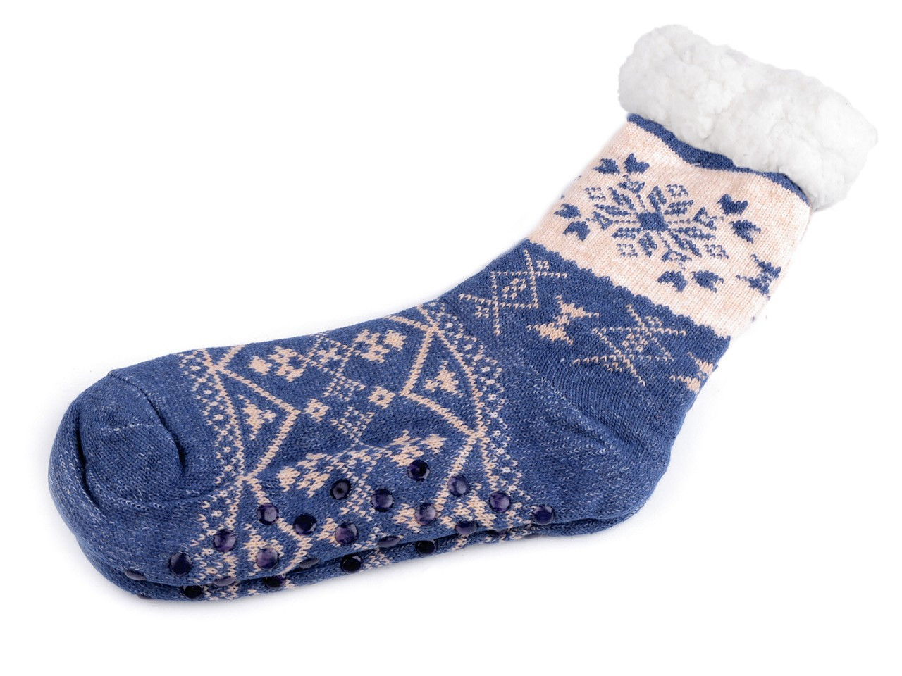 Ponožky zimní s kožíškem a protiskluzem, unisex, barva 17 (vel. 35-38) modrá