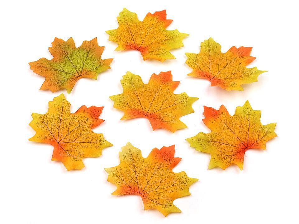 Umělý javorový list 8x8 cm, barva 1 oranžovožlutá
