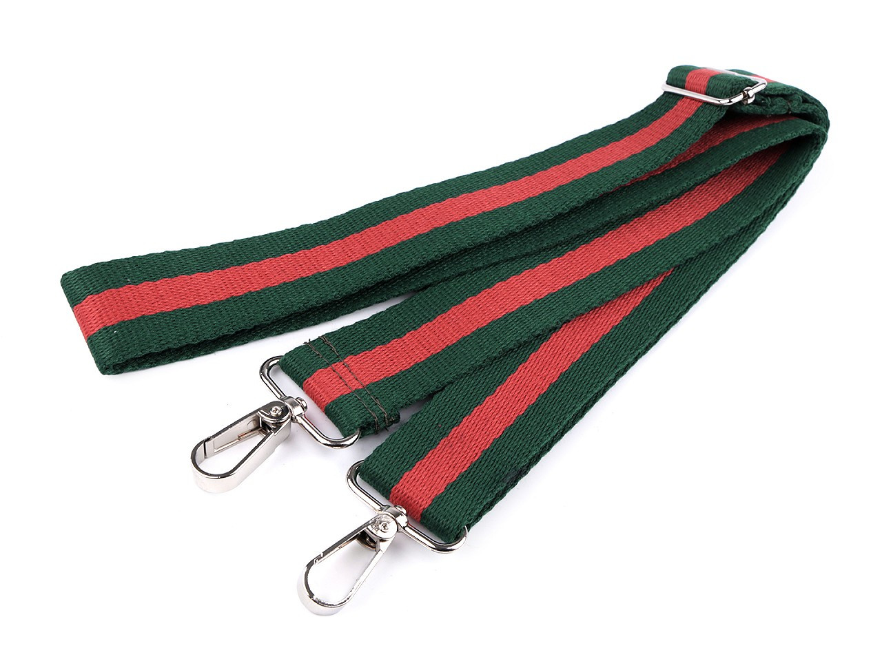 Textilní ucho / popruh na tašku s karabinami šíře 3,8 cm, barva 14 zelená tmavá červená