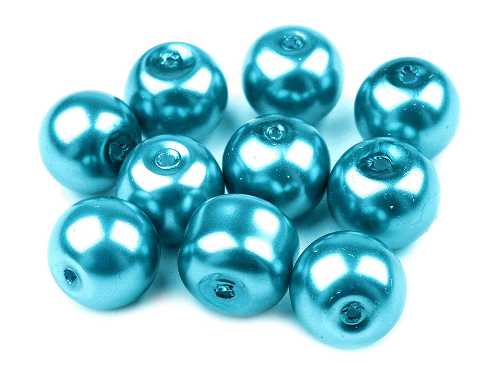 Skleněné voskové perly Ø10 mm, barva 67A tyrkys mořský