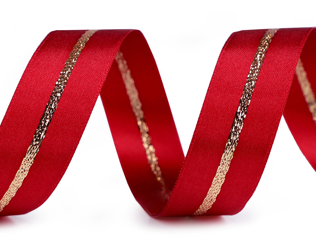 Atlasová stuha s lurexem oboulící šíře 25 mm vánoční, barva 620 červená zlatá