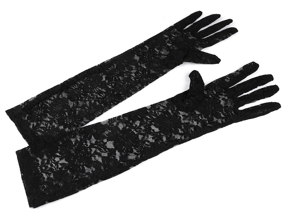Fotografie Dlouhé společenské rukavice krajkové, barva 4 černá