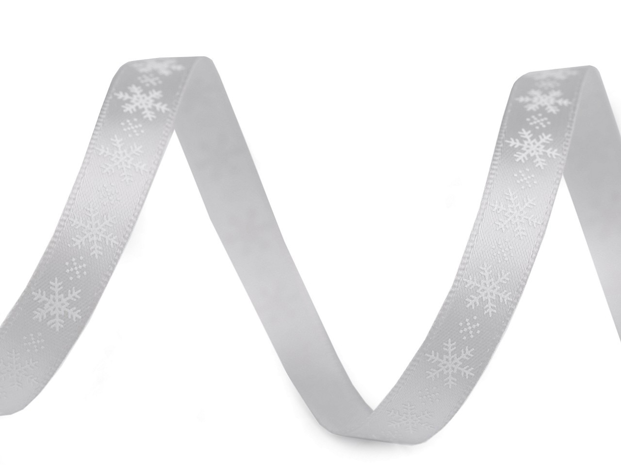 Saténová stuha vločky šíře 9 mm vánoční, barva 4 šedá bílá