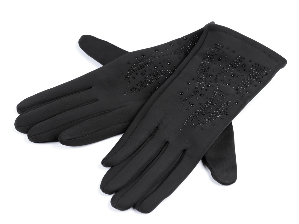 Dámské rukavice s kamínky, barva (vel. M) černá