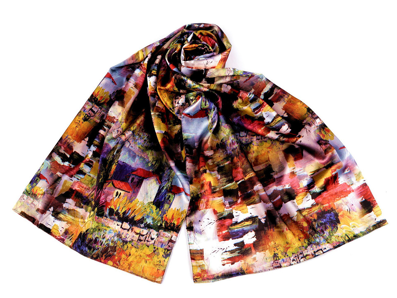 Saténový šátek / šála 70x165 cm, barva 38 multikolor