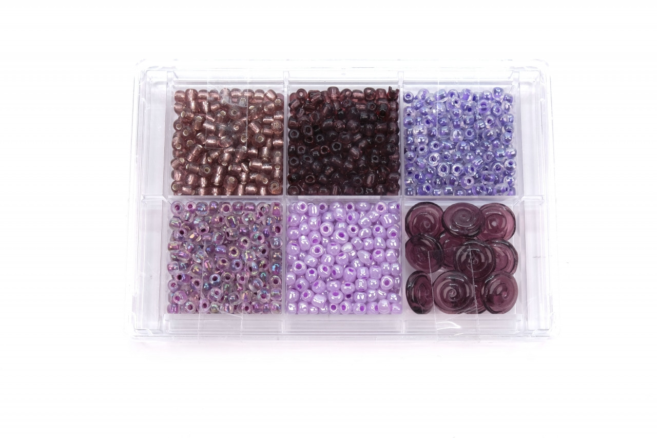 Korálky skleněné v sadě cca 80 g fialové odstíny, barva Fialové odstíny