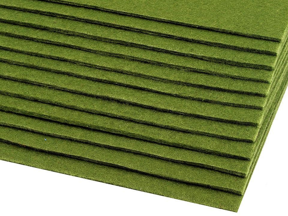 Látková dekorativní plsť / filc 20x30 cm, barva 1 (F23) zelená stepní