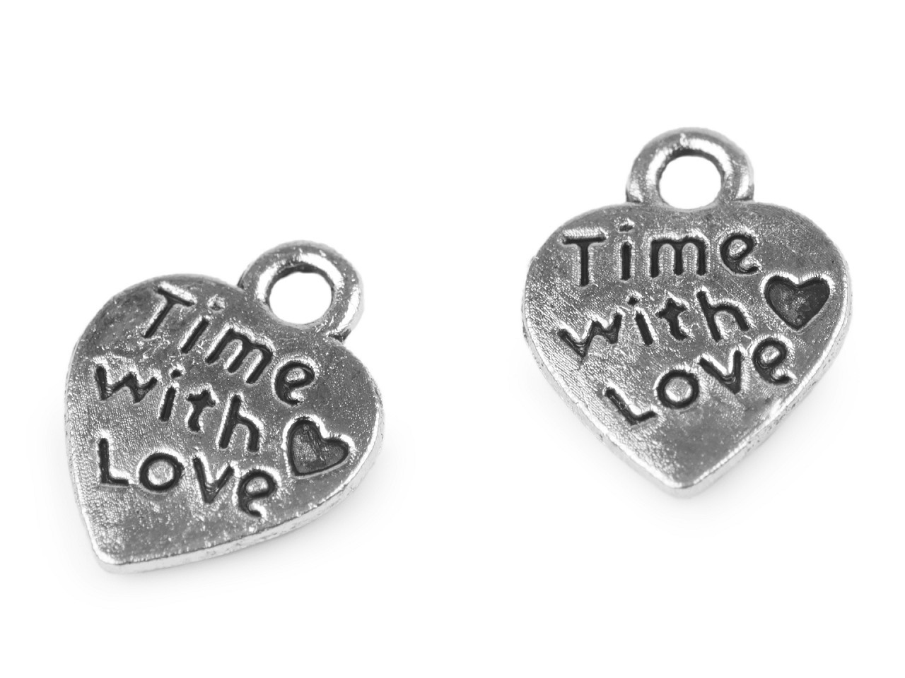 Přívěsek srdce 10x12 mm, barva 3 (Time with love) platina s patinou