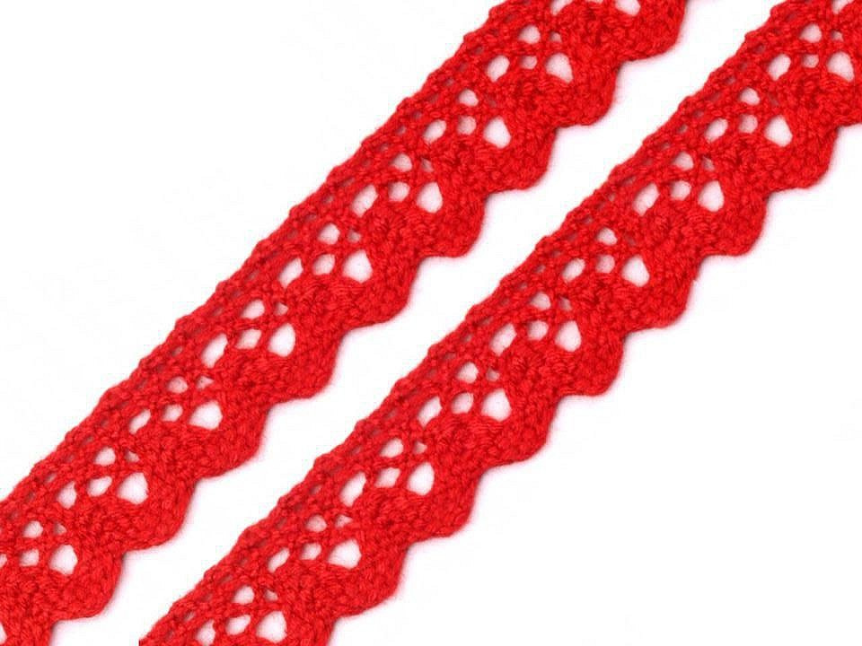 Bavlněná krajka šíře 15 mm paličkovaná, barva 5 červená (bavlna)