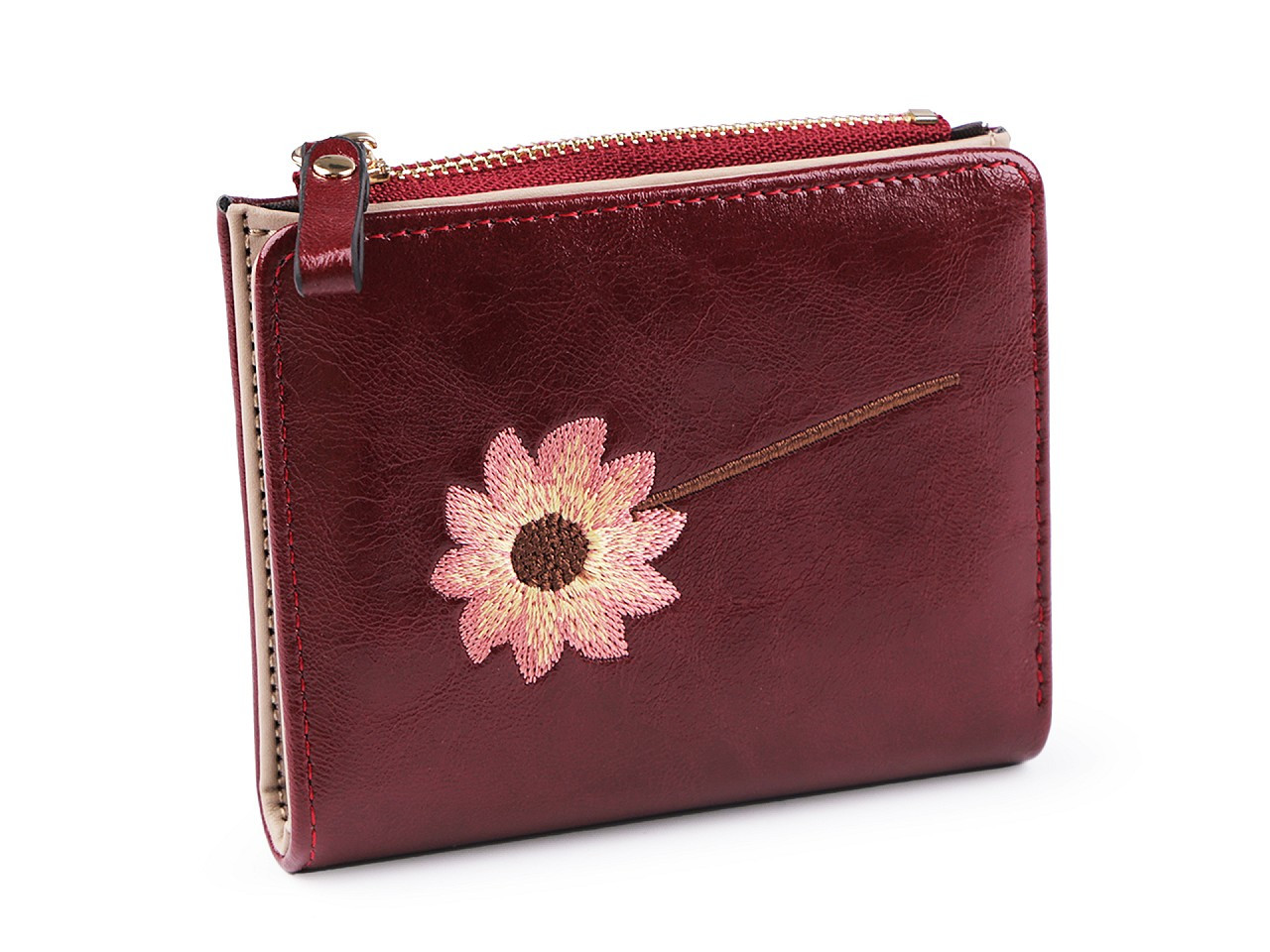 Dámská / dívčí peněženka s výšivkou 10x12 cm, barva 2 granátová