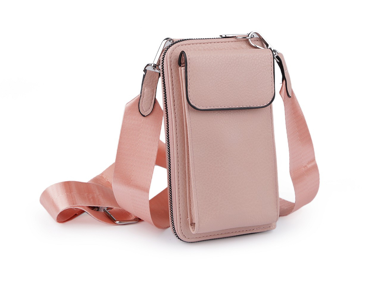 Peněženka s kapsou na mobil přes rameno crossbody s klíčenkou 11x19 cm, barva 2 pudrová