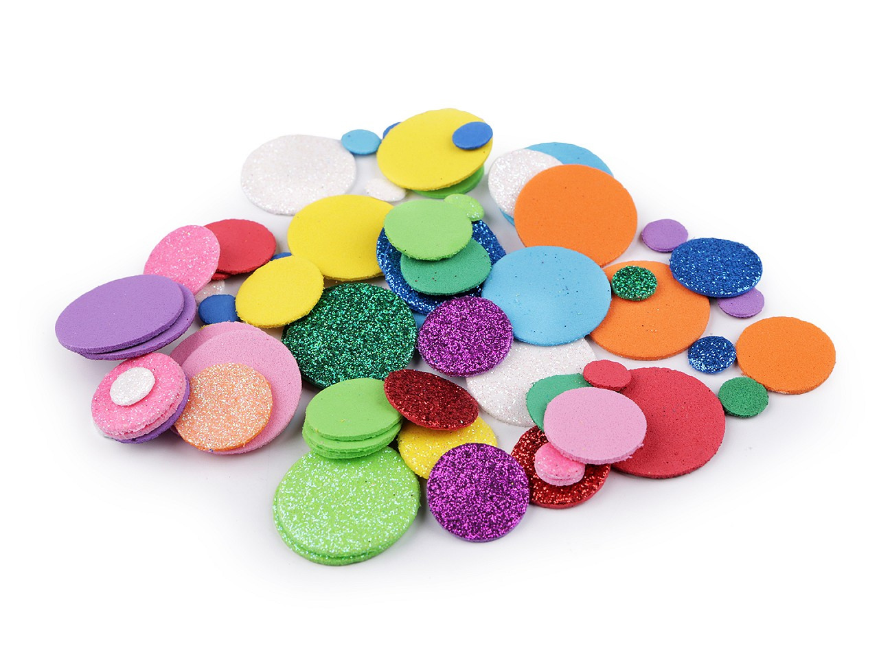 Pěnová guma Moosgummi kolečka s glitry - mix velikostí, barva mix
