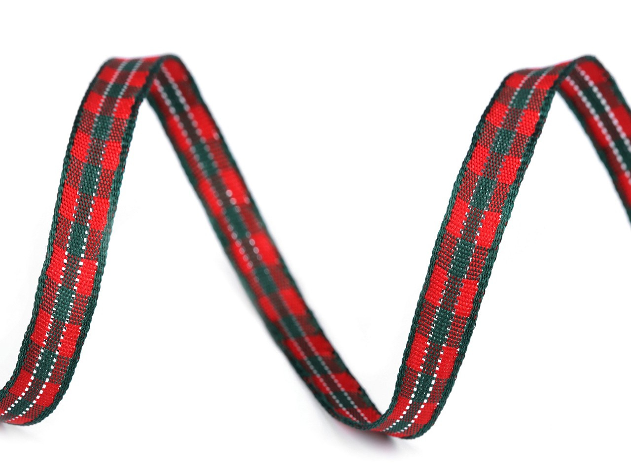 Károvaná stuha s lurexem šíře 6 mm vánoční, barva červená stříbrná