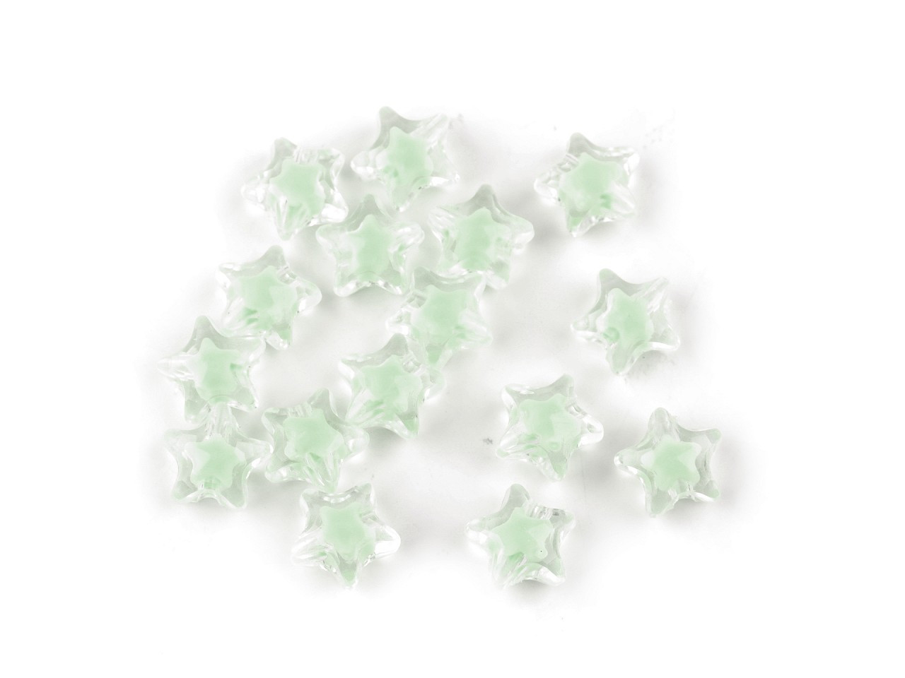 Plastové korálky hvězda Ø11 mm s efektem barev uvnitř, barva 4 zelená sv.