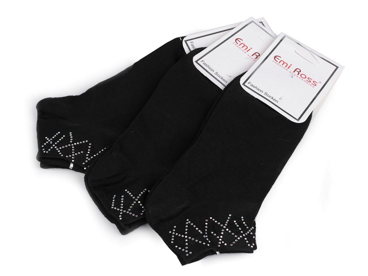 Dámské bavlněné ponožky kotníkové s kamínky Emi Ross, barva 34 (vel. 35-38) černá