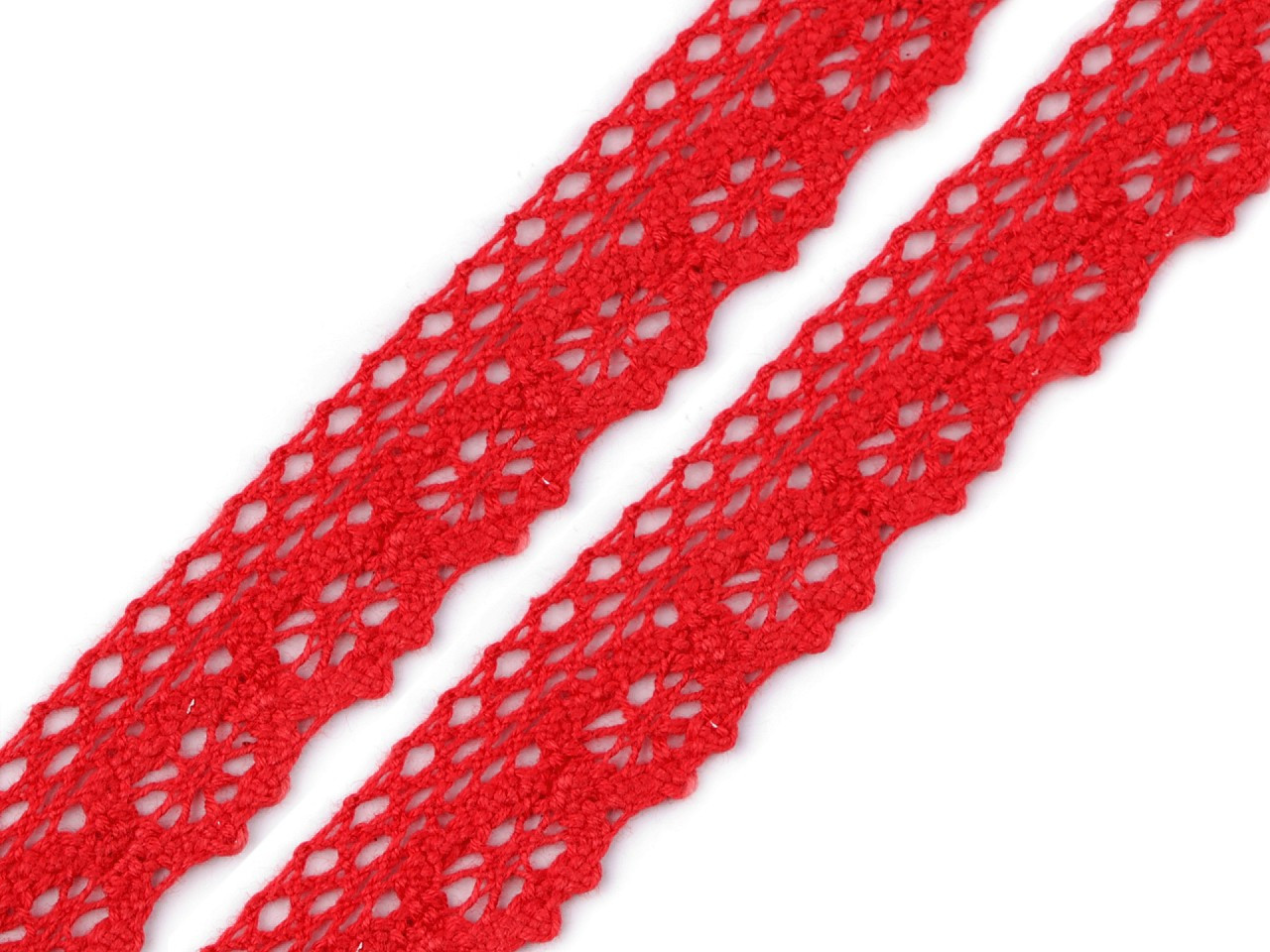 Bavlněná krajka paličkovaná šíře 25 mm, barva 18 červená