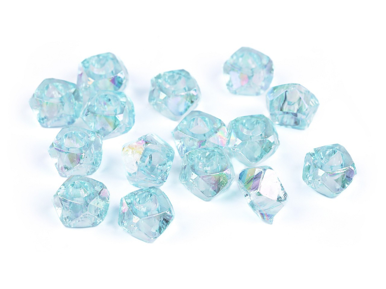 Plastové korálky s velkým průvlekem diamant s AB efektem 8x13 mm, barva 6 mint
