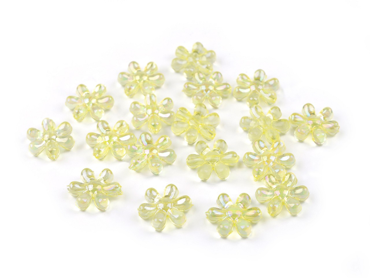 Plastové korálky s AB efektem květ Ø17 mm, barva 2 žlutá