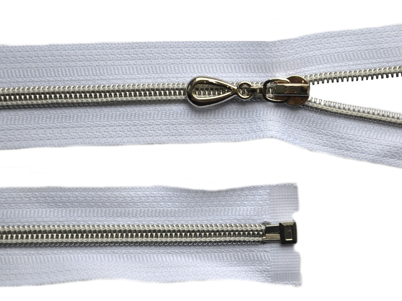 Spirálový zip se stříbrnými zoubky šíře 5 mm délka 80 cm, barva Bílá