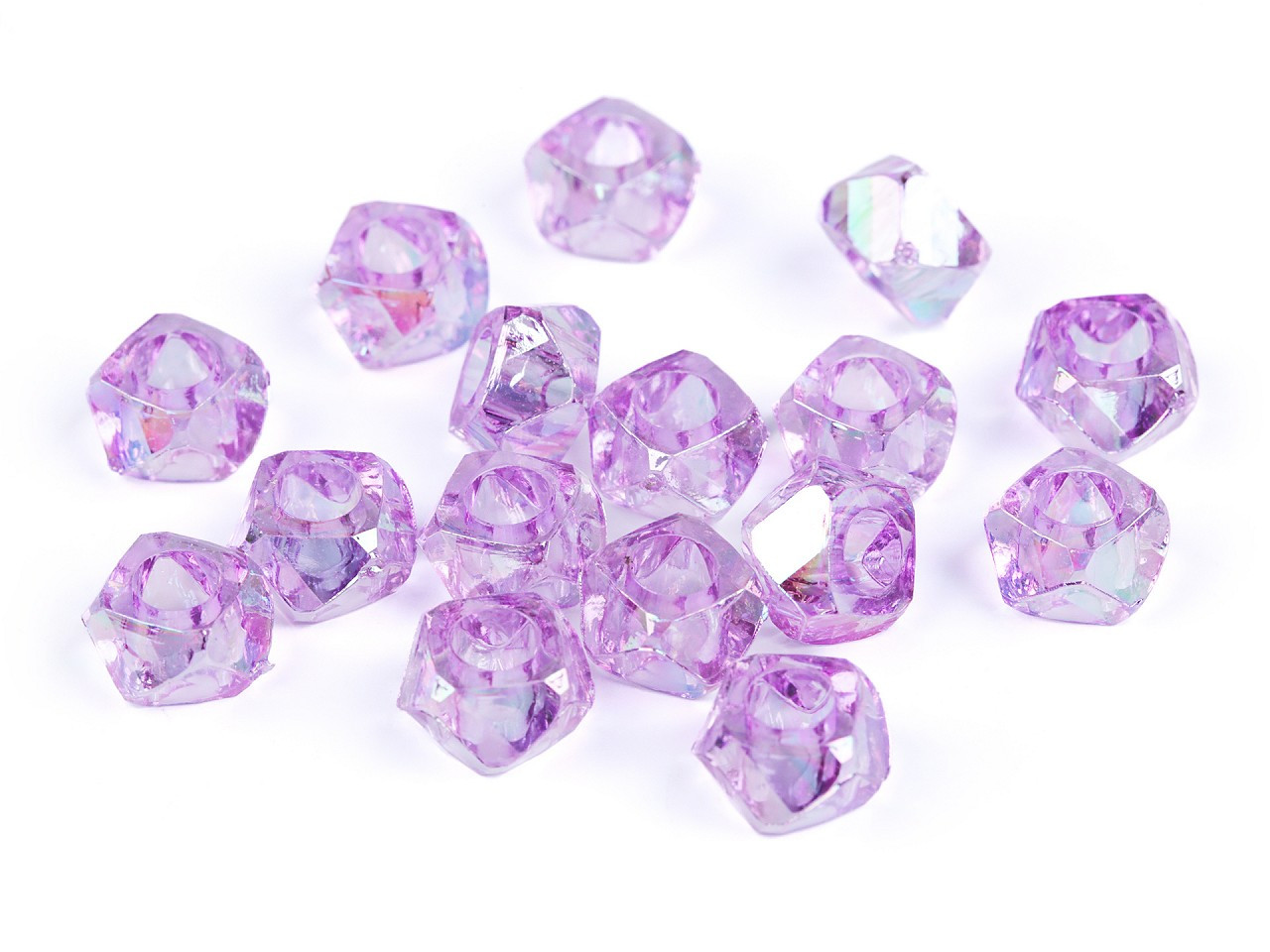 Plastové korálky s velkým průvlekem diamant s AB efektem 8x13 mm, barva 5 fialová lila