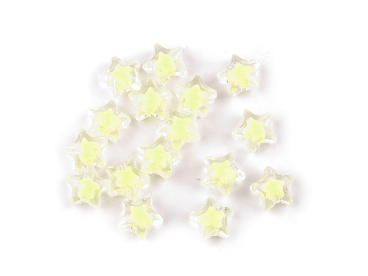 Plastové korálky hvězda Ø11 mm s efektem barev uvnitř, barva 1 žlutá světlá