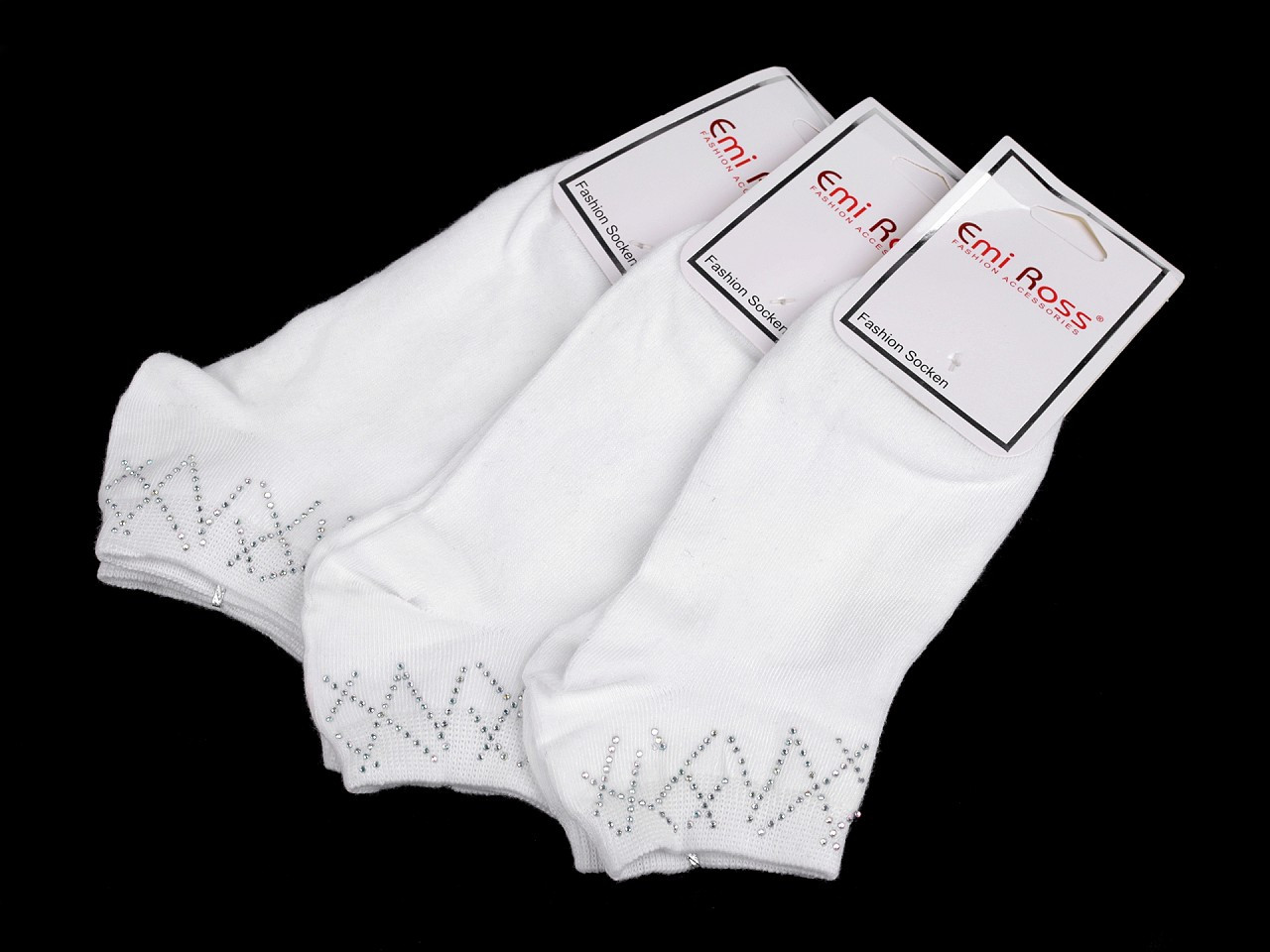 Dámské bavlněné ponožky kotníkové s kamínky Emi Ross, barva 39 (vel. 39-42) bílá