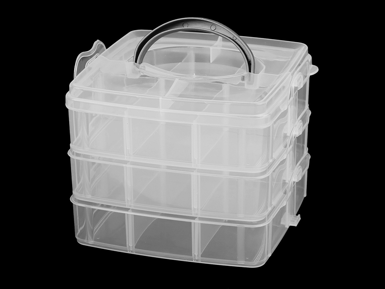Plastový box / kufřík 3 patrový s rukojetí, barva 1 transparent
