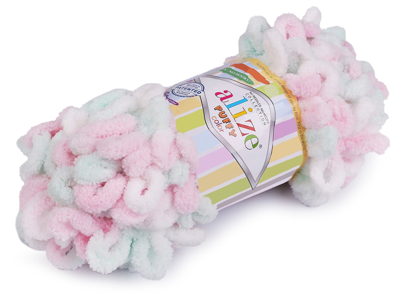 Pletací příze Alize Puffy color 100 g, barva 12 (6052) mint růžová světlá