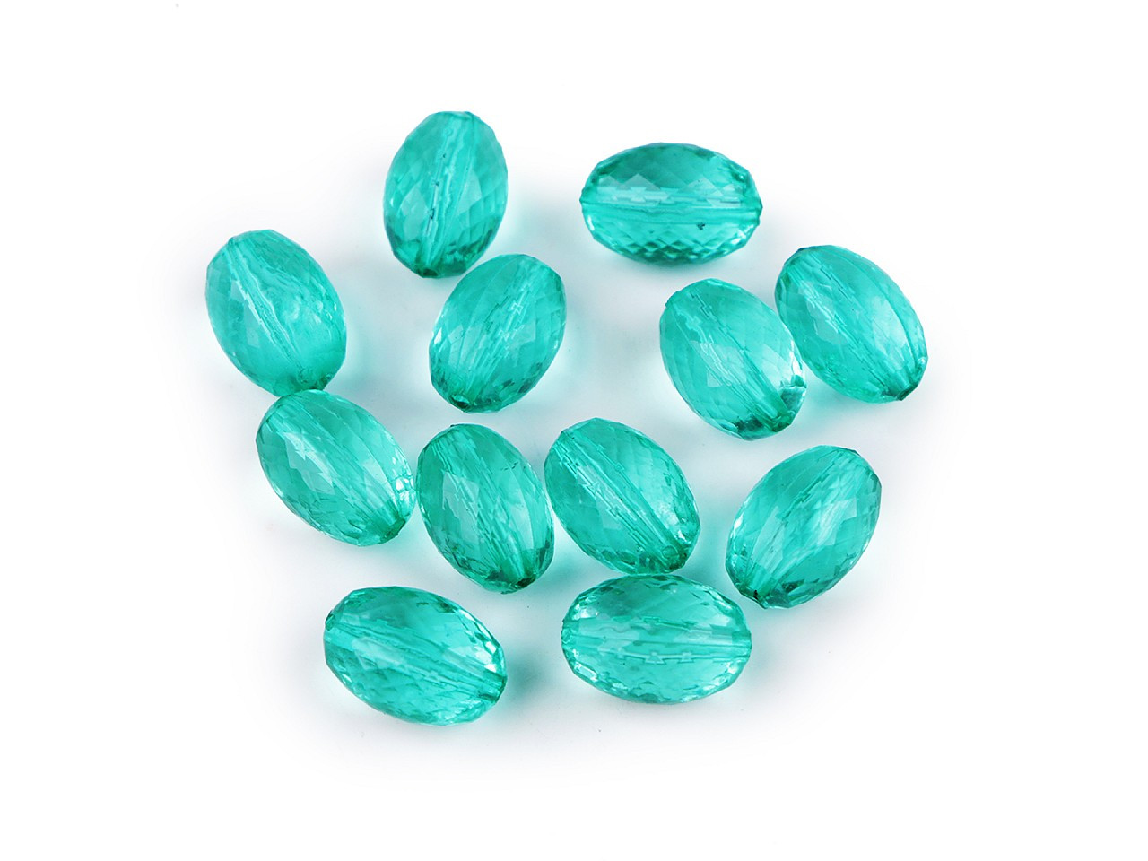 Plastové korálky ploškované olivy 10x15 mm, barva 5 zelená smaragdová