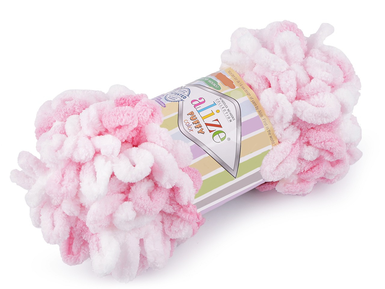 Pletací příze Alize Puffy color 100 g, barva 13 (5863) růžová sv. bílá