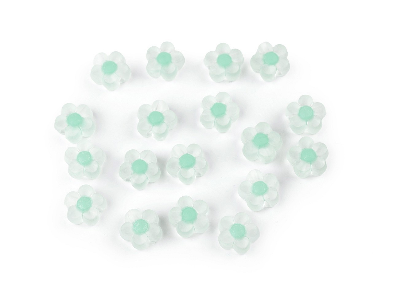 Plastové korálky květ matný Ø13 mm, barva 6 zelená pastel sv