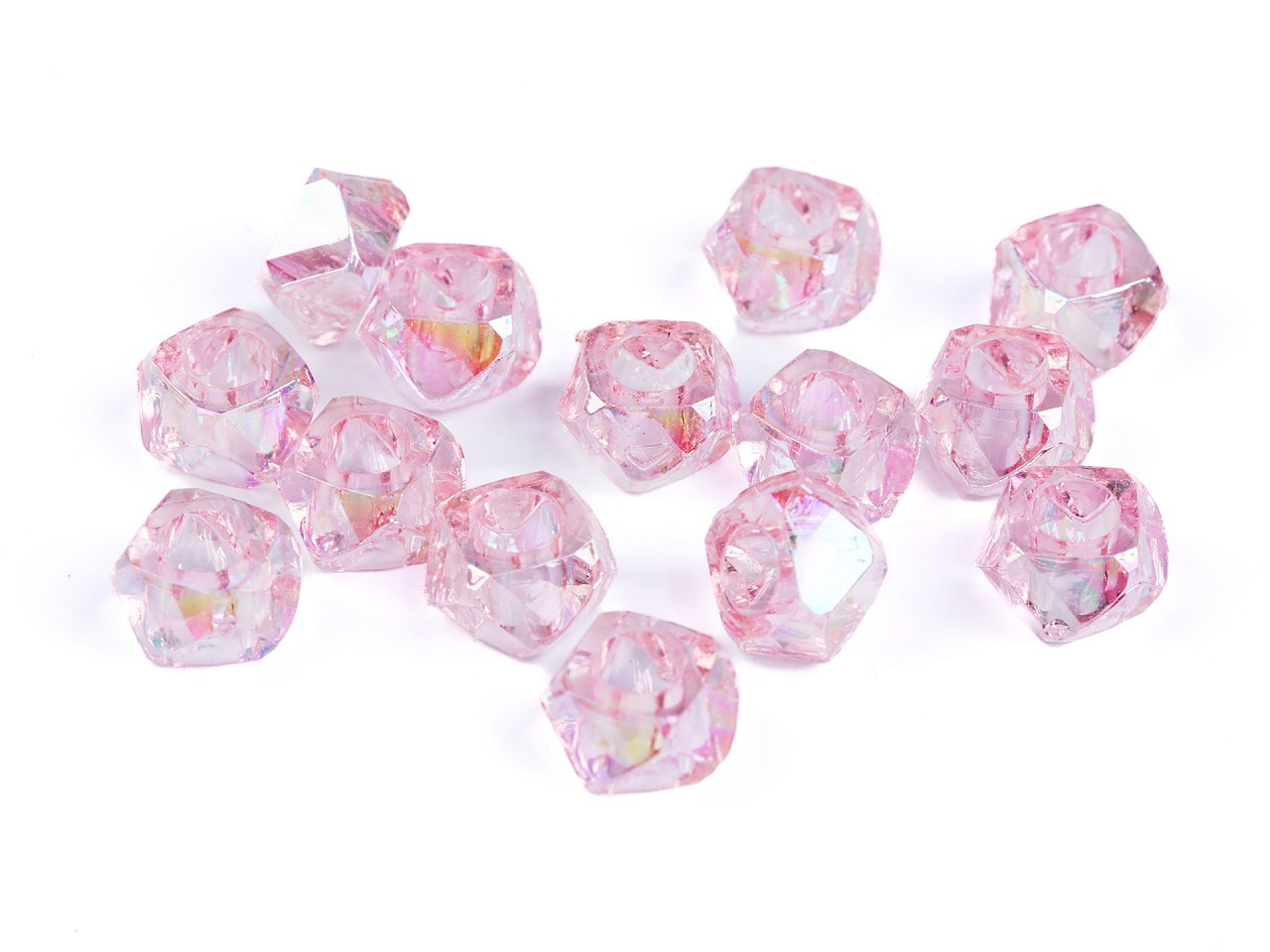 Plastové korálky s velkým průvlekem diamant s AB efektem 8x13 mm, barva 3 růžová světlá