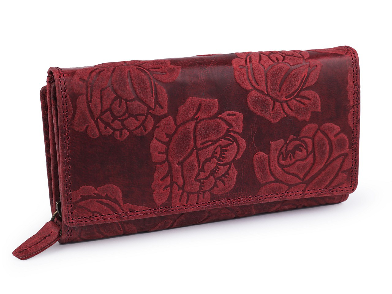 Dámská peněženka kožená s květy, barva 12 červená