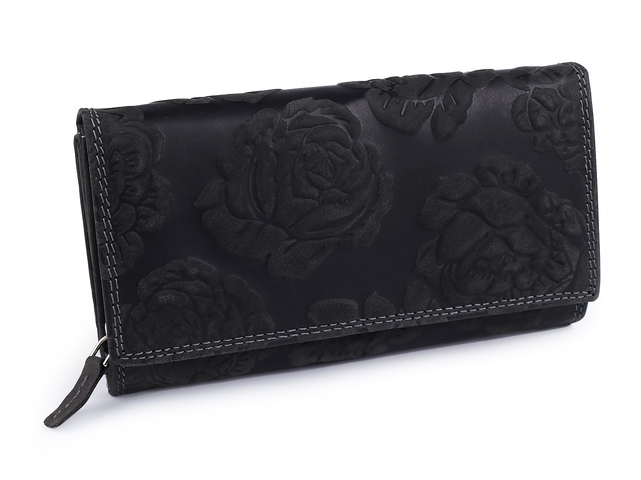 Dámská peněženka kožená s květy, barva 18 černá