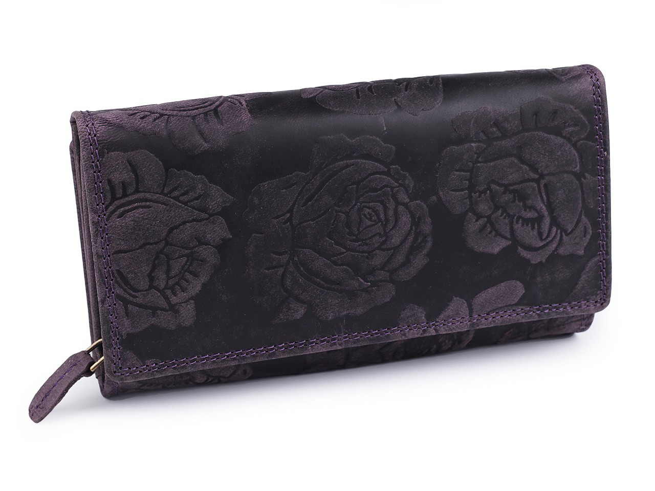 Dámská peněženka kožená s květy, barva 14 fialová tmavá