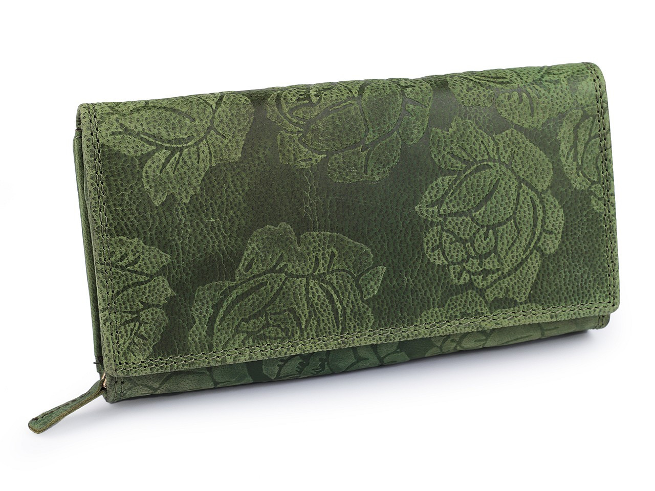 Dámská peněženka kožená s květy, barva 15 zelená světlá