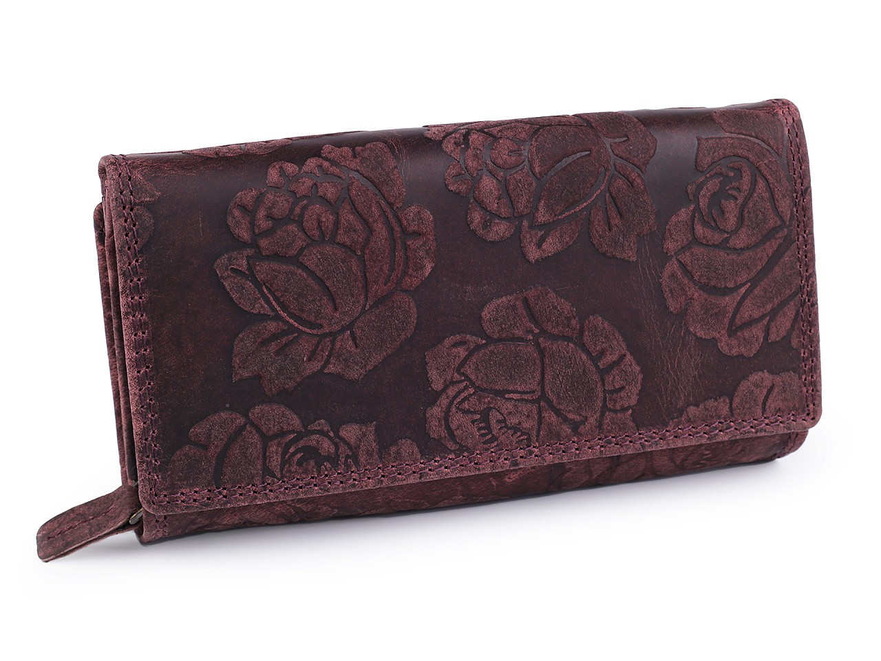 Dámská peněženka kožená s květy, barva 13 amarant