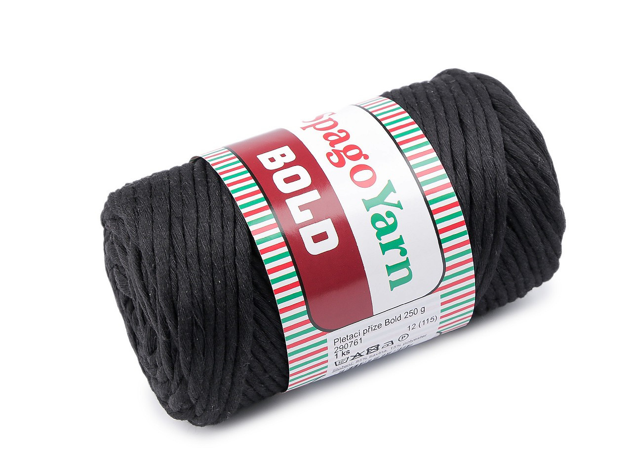 Špagetová pletací příze Bold 250 g, barva 12 (115) černá