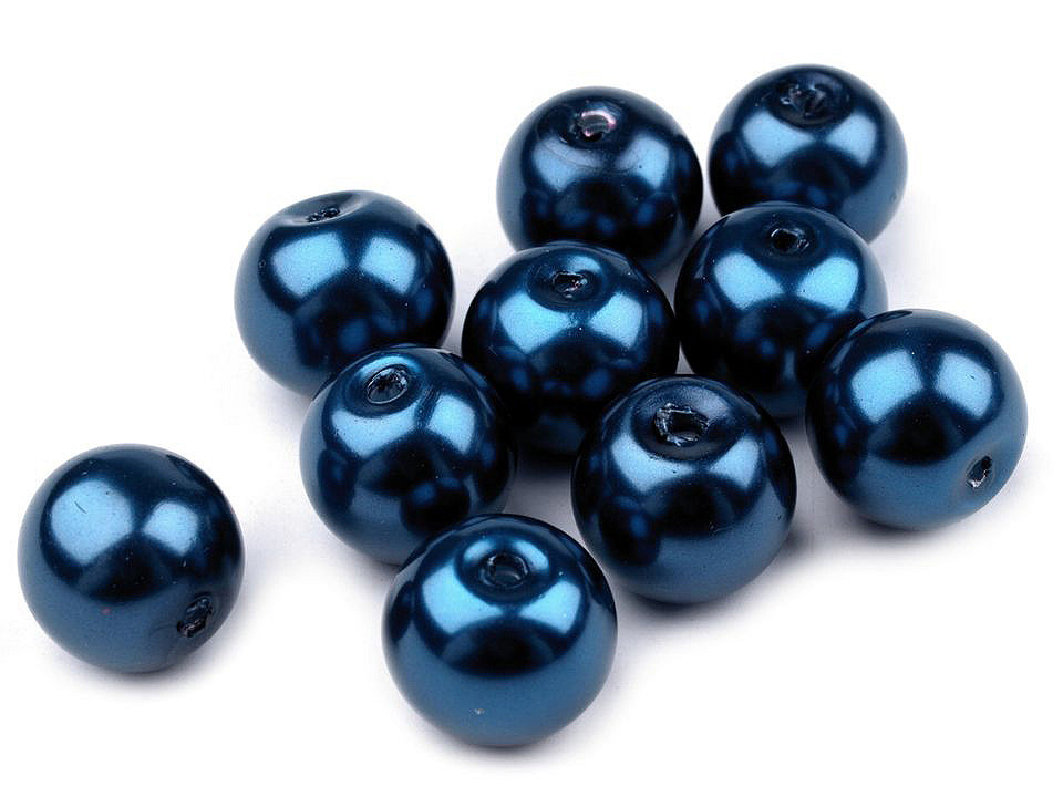 Fotografie Skleněné voskové perly Ø10 mm, barva 72B modrá pařížská
