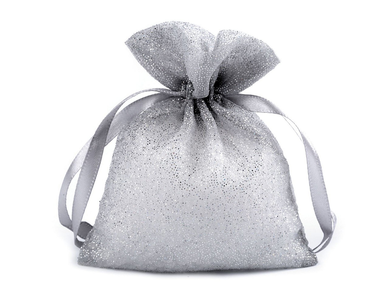 Dárkový pytlík 10x13 cm organza s glitry, barva 2 stříbrná